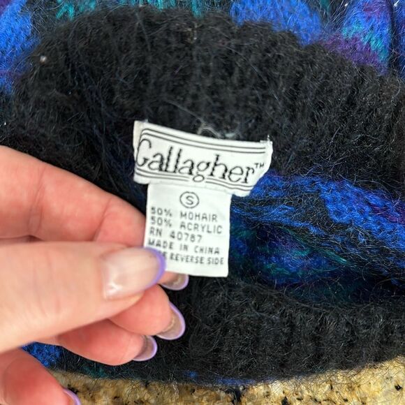 Gallagher Vintage Mohair Blend Geo Pattern Fuzzy Sweater Size S - Picture 4 of 7